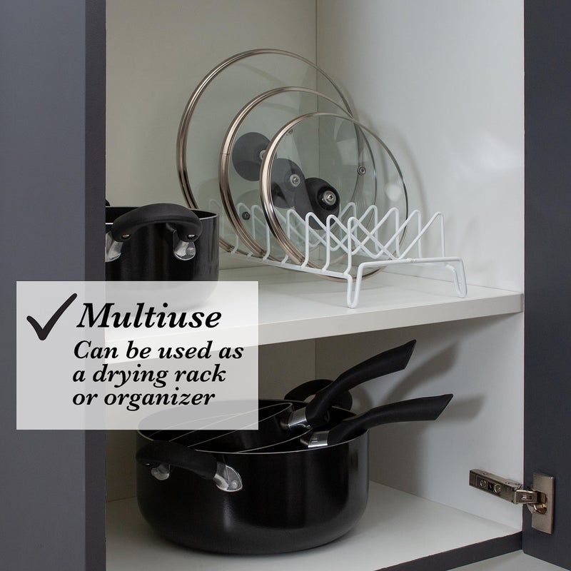 Kitchen Details 8 Section Lid and Plate Organizer | Free Standing | Pot, Pan & Cutting Board Holder | Cabinet Pantry and Countertop Organization | White - Image 4